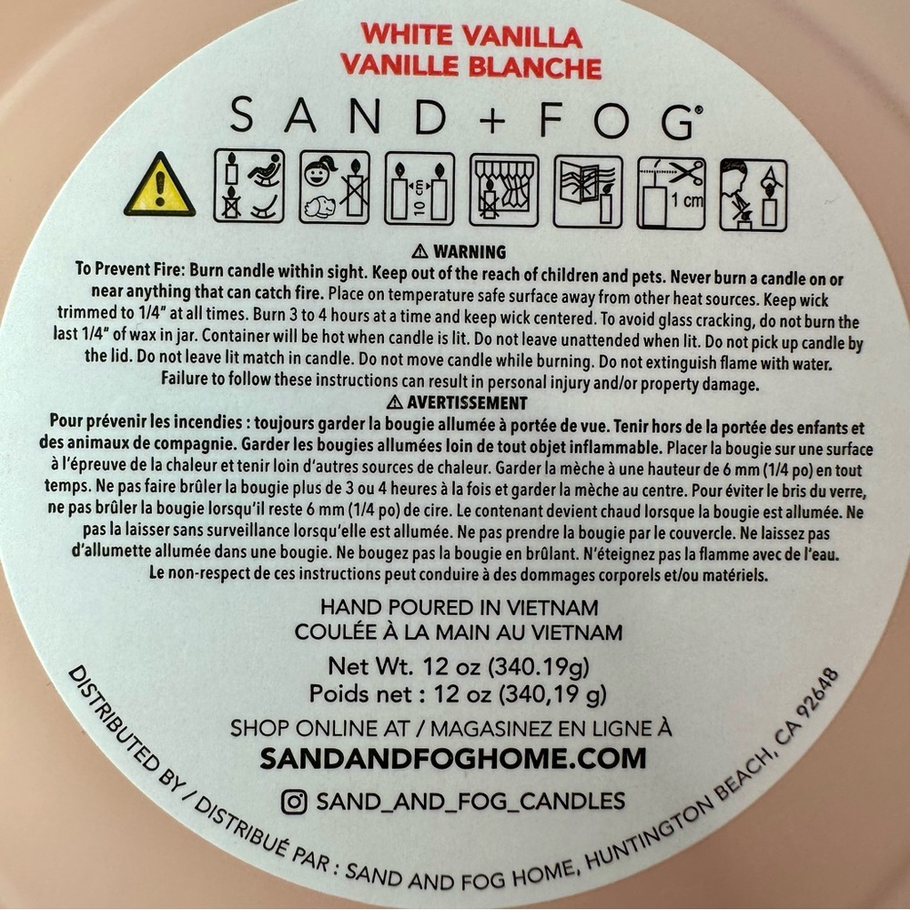 Sand + Fog White Vanilla Candle - Natural Wax Blend - 12 oz - 100% Cotton Wick - Picture 7 of 8